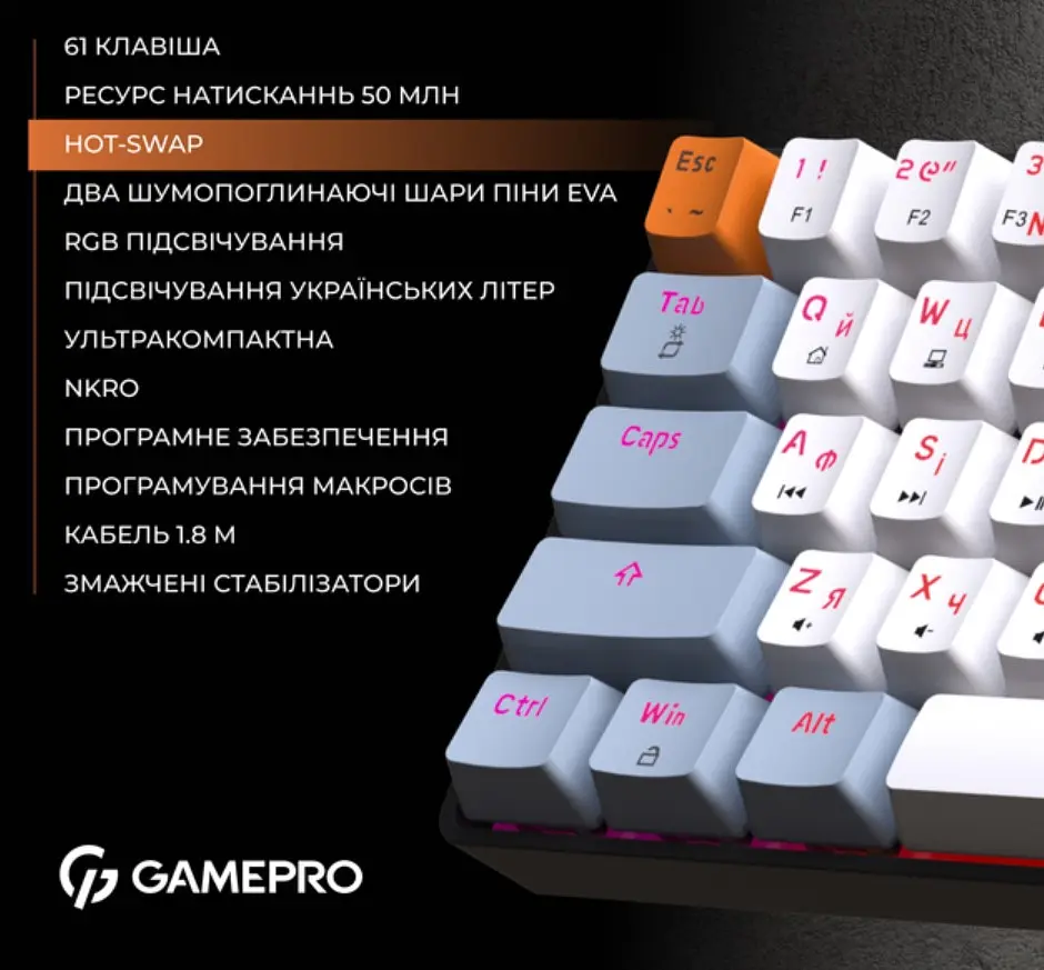 Механічна ігрова клавіатура GamePro GPMK-130R Black USB Hot-Swap Outemu Red Switch - фото 9