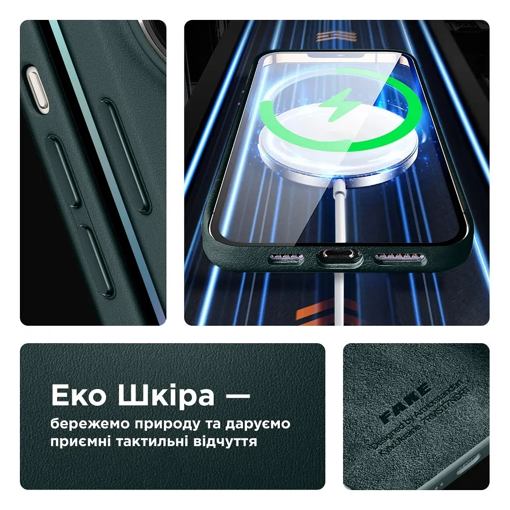 Чохол до мобільного телефона Armorstandart FAKE Leather Case Apple iPhone 13 Pro Shirt Green (ARM61372) - фото 3