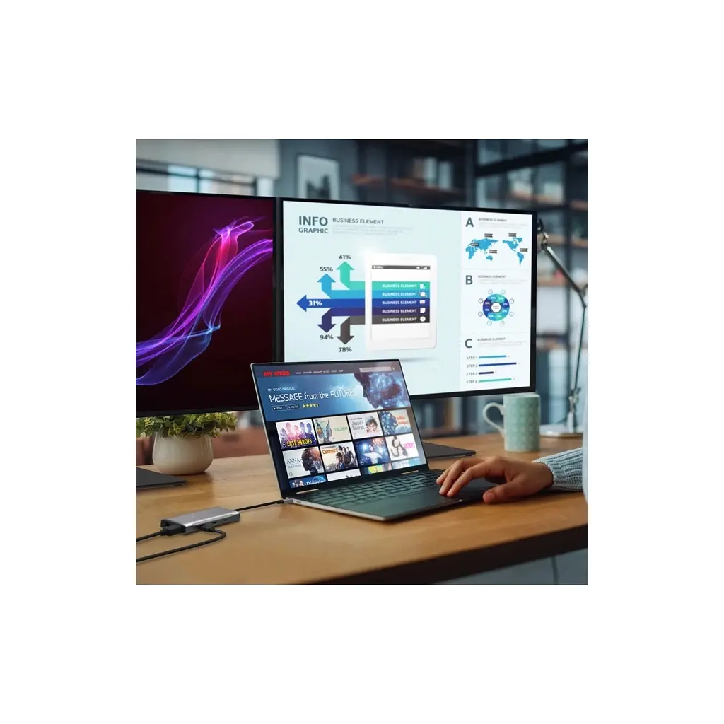 Концентратор J5create USB-C 9-in-1 2xUSB 3.2 + 2xUSB-C PD + 2xHDMI 4K + DisplayPort + SD/TF + RJ45 1000Mbps gray (JCD397-N) - фото 10