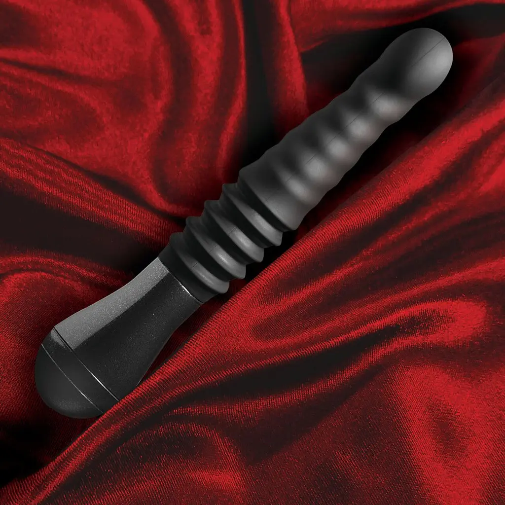 Пульсатор Blush Temptasia - Lazarus Thrusting Dildo - Black, ребристий стовбур, 3 швидкості - фото 8