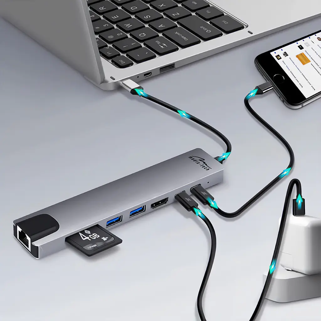 Док-станція USB3.1 Type-C -->HDMI/2xUSB-A/2xUSB-C/RJ45/SD/TF/PD 100W 8 in 1 Media-Tech - фото 6