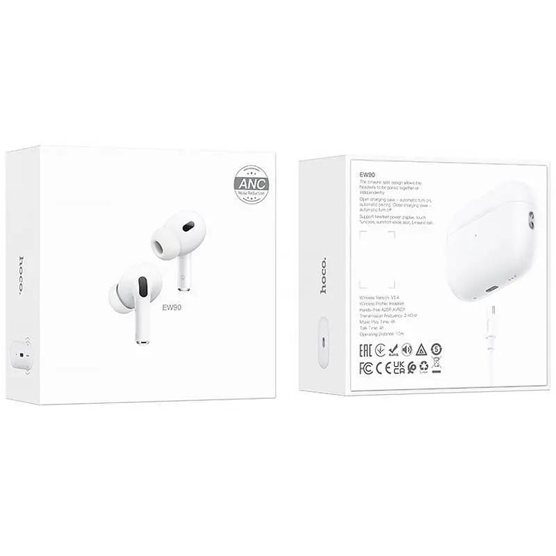Беспроводные наушники Hoco EW90, вакуумные, TWS, ANC, BT5.4, 30mAh, 300mAh, 4h, 20h, white - фото 4