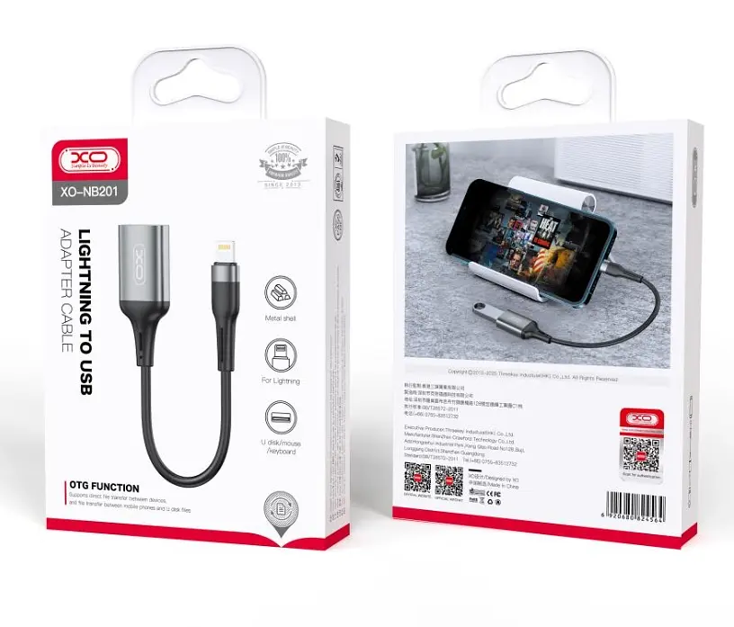 Кабель XO NB201 OTG USB 2.0 transfer speed 480Mbp for Lightning ( OTG function ) Black - фото 2