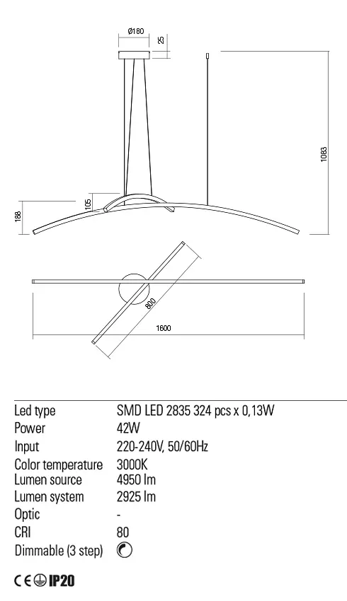 Подвесной светильник Redo KATANA SU LED 45W 3000K MWH (4.1.2) 01-2101 - фото 3