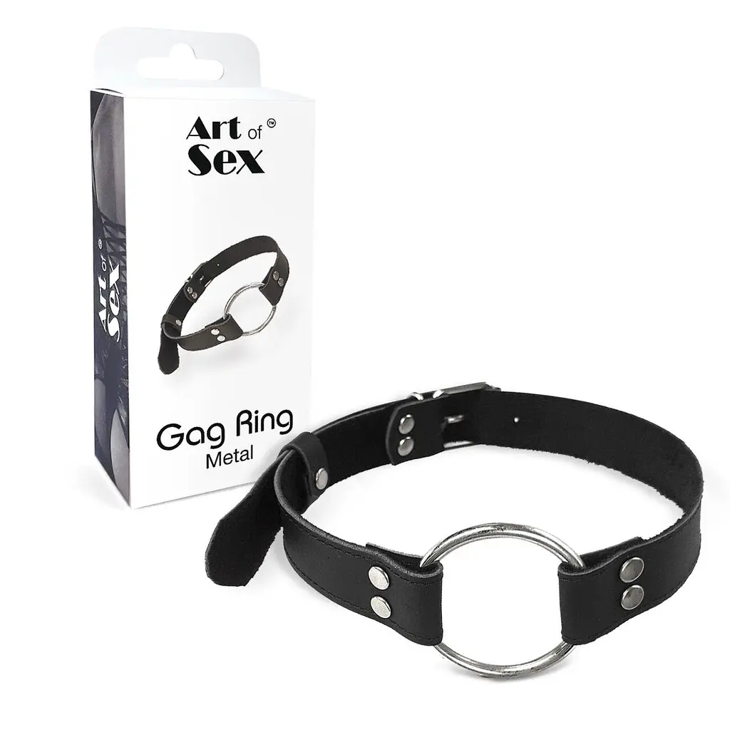 Кляп Металлическое кольцо из натуральной кожи Art of Sex - Gag Ring Metal, цвет Черный - фото 3