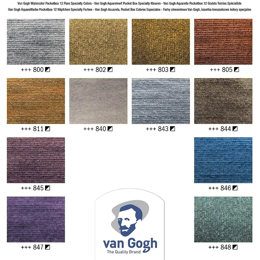 Набір акварельних фарб Van Gogh Pocket Box Specialty 12 кювет + пензлик Royal Talens (8712079422790) - фото 6