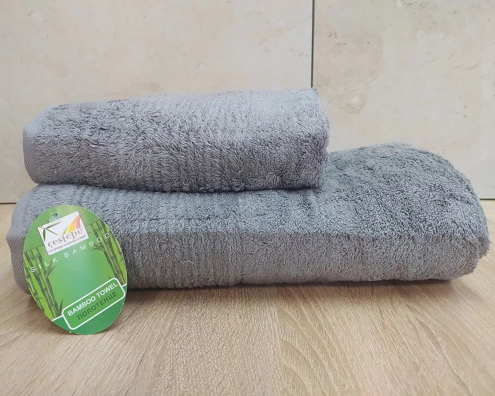 Набір турецьких бамбукових махрових рушників Cestepe 50х90+70х140 Bamboo Sarev Light Gray - фото 3