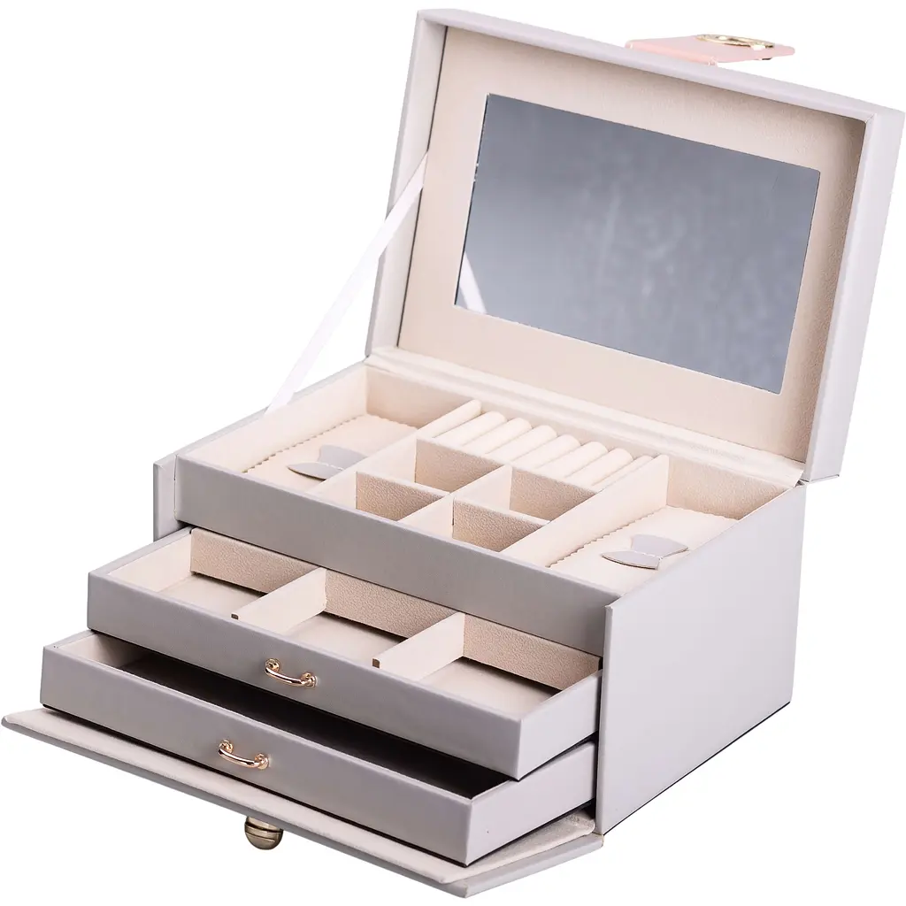 Кейс-скринька для прикрас Yiwu на кнопці 22.5x15.5x13 см сірий HP-5-17G - фото 4