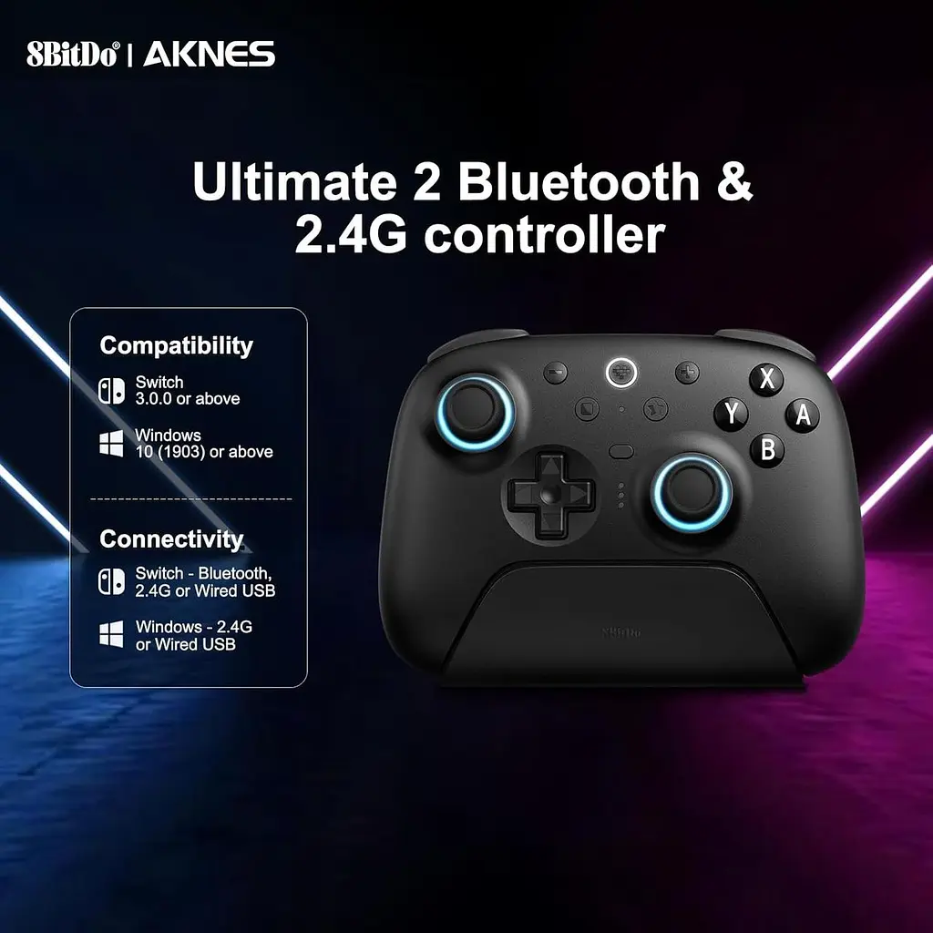 Геймпад 8BitDo Ultimate 2 Bluetooth Switch, Switch 2, ПК з Windows, TMR, Еффект Холла Чорний - фото 5