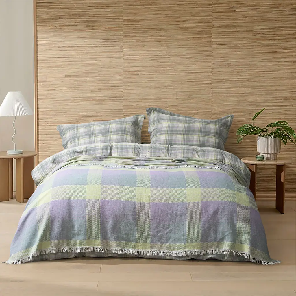 Покрывало Lotus Home - Checked Madras зеленый 190x225 - фото 2