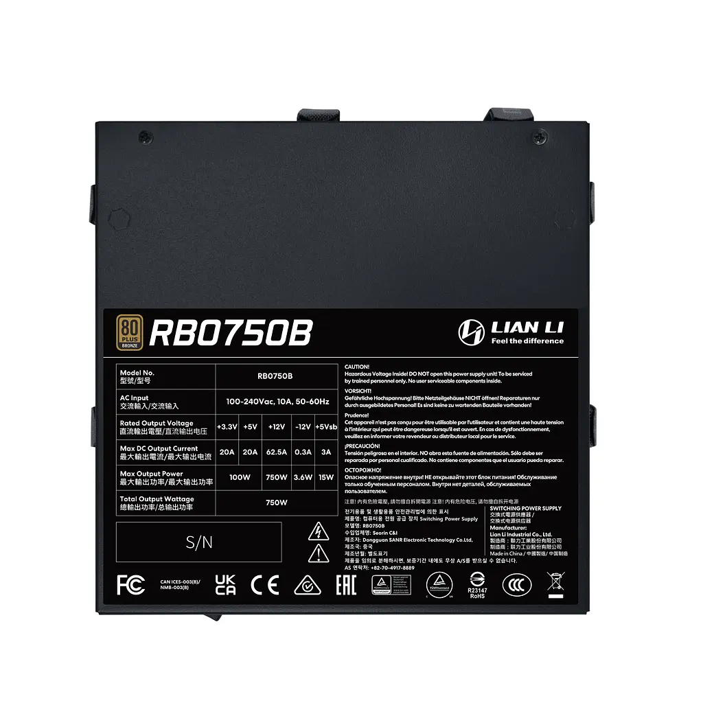 Блок живлення Lian Li RB0750B, 80 Plus Bronze, Black, EU Cord (G9P.RB0750B.B000.EU) - фото 2