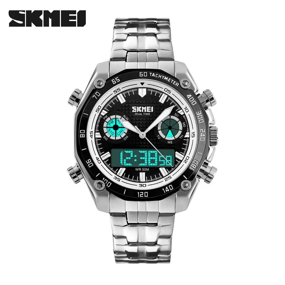 Наручные мужские часы Skmei 1204 direct (Черные с белым кантом) - фото 2