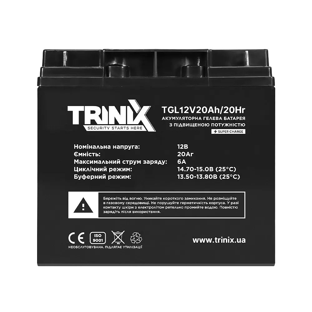 Акумуляторна батарея гелева 12В 20Аг Trinix TGL12V20Ah/20Hr GEL Super Charge (44-00070) - фото 2