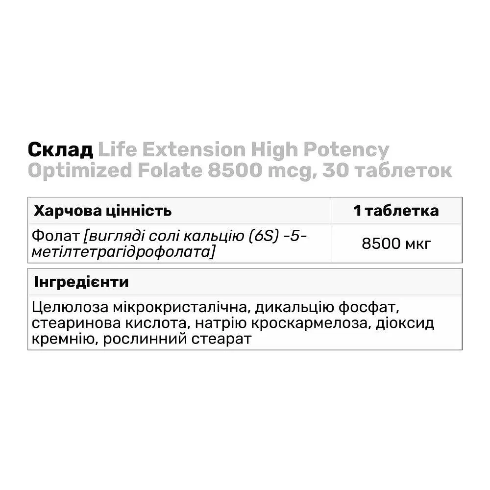 Витамины и минералы Life Extension High Potency Optimized Folate 8500 mcg, 30 таблеток - фото 3
