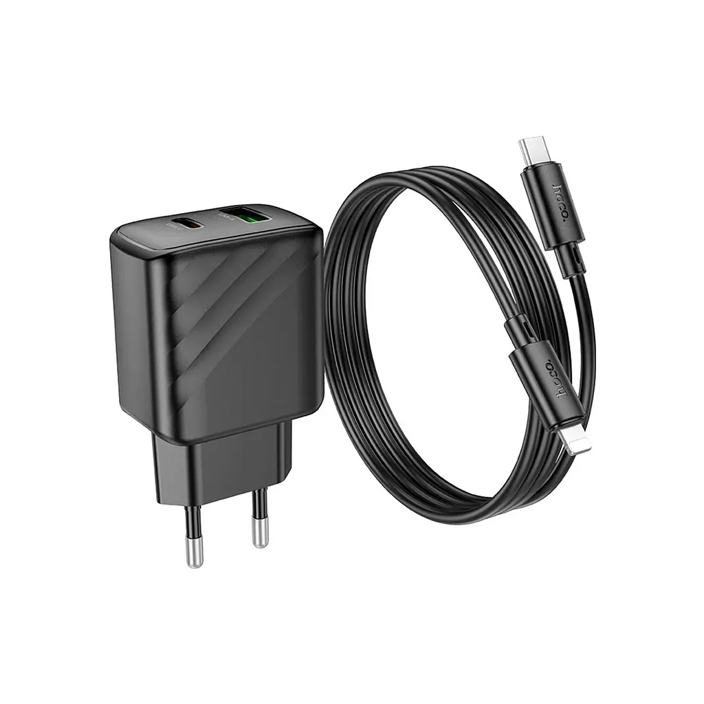 Зарядний пристрій HOCO CS23A USB-C PD30W + 1xUSB QC3.0 + cable USB-C to Lightning black (6942007609951) - фото 6