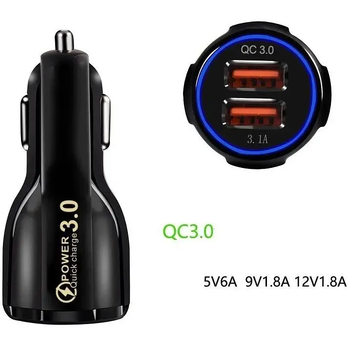 Автомобільний зарядний пристрій No Brand CWa 2USB PD18W QC 3.0 Black (69850555) - фото 3