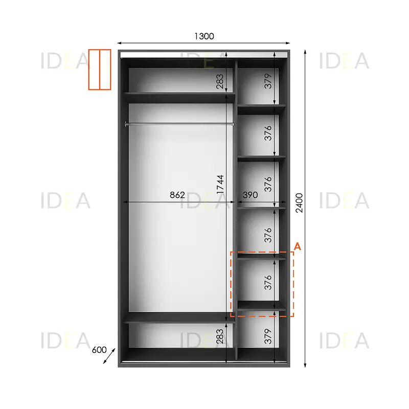 Шафа-купе Idea серія 1 130 x 60 x 240 см Антрацит - фото 2