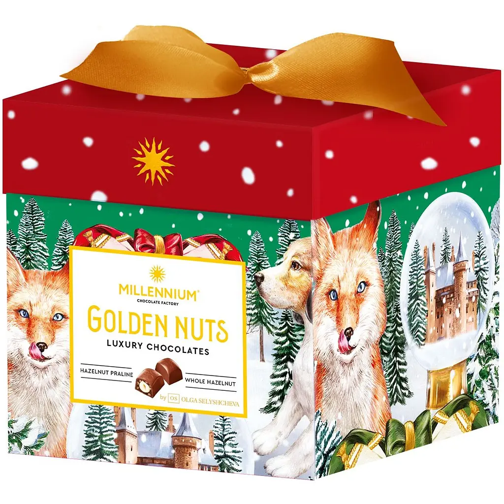 Конфеты Millennium Golden nuts Seasonal шоколадные с начинкой и целыми орехами 150 г - фото 4