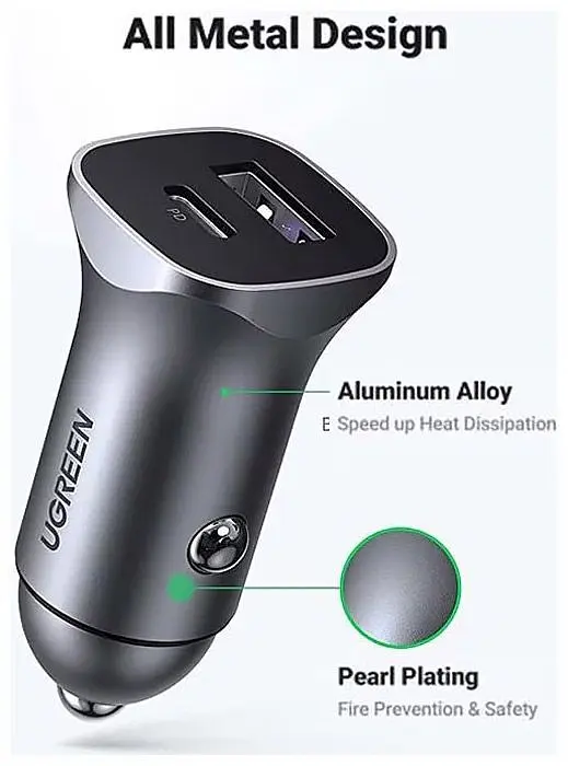 Автозарядка 2xUSB 30W (USB-C + USB-A) CD130 Ugreen (40858) - фото 8