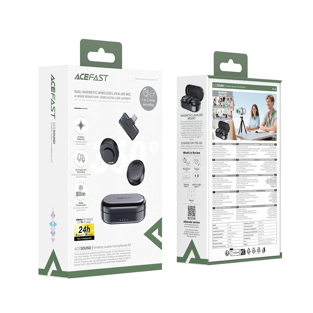 Бездротова мікрофонна система ACEFAST R3 dual-mic (Type-C) Black (6974316285847) - фото 2