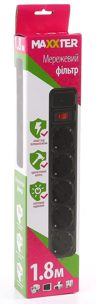 Мережевий фільтр 5 розеток 1.8м черний (SPM5-G-6B) - фото 2