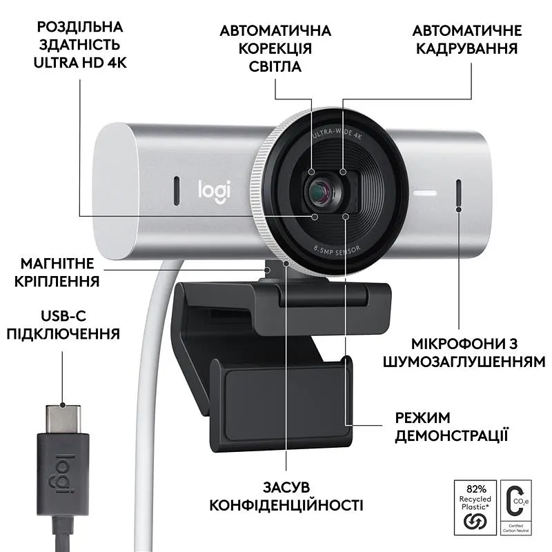 Веб-камера Logitech MX Brio Pale Grey (960-001554) - фото 5