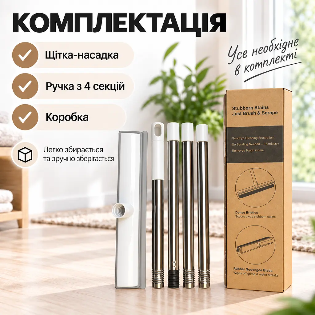 Універсальна гумова щітка-швабра 4 в 1 для підлоги, килимів, шерсті та вікон, ручка з нержавіючої сталі KT9005101 - фото 2