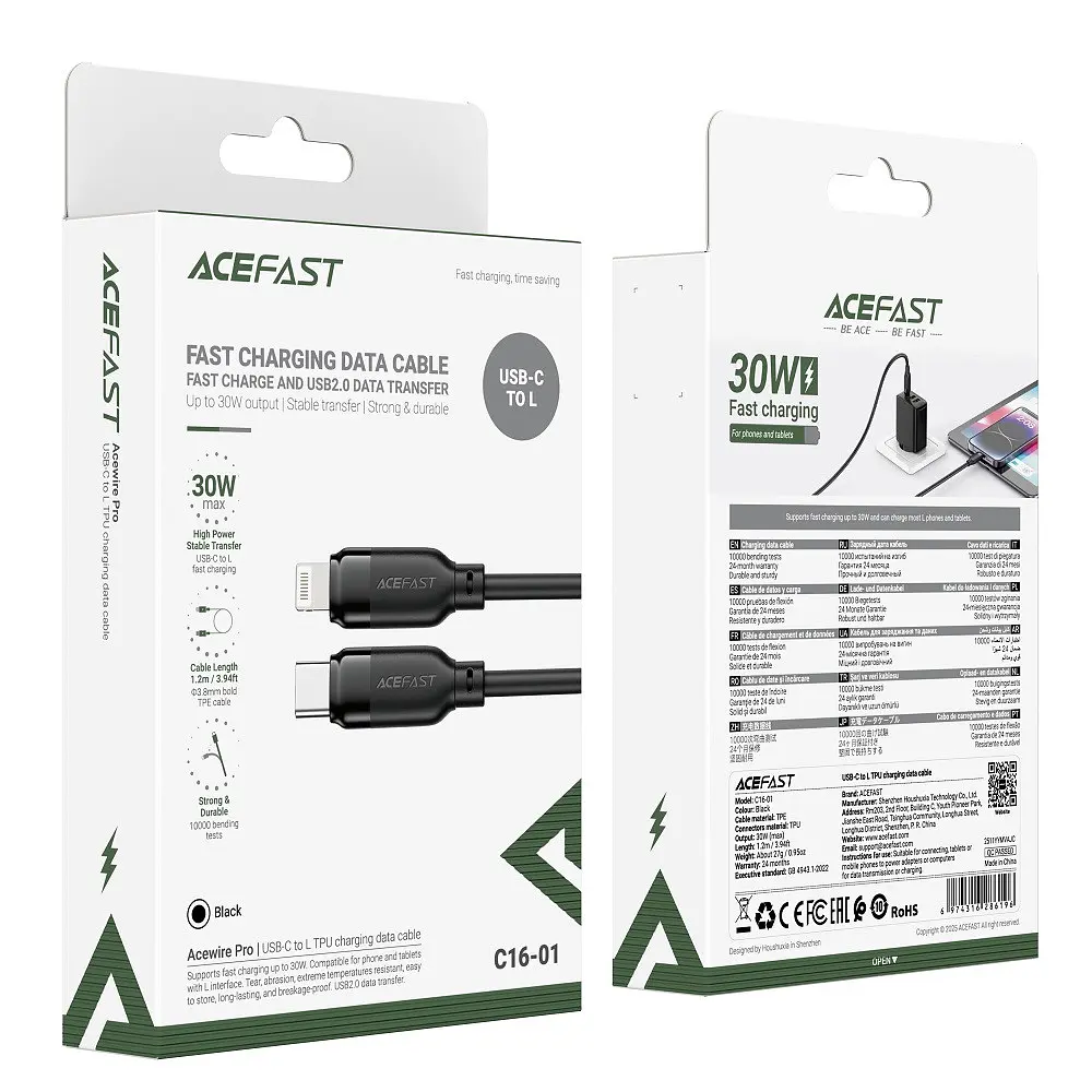 Кабель ACEFAST C16-01 TPU charging data cable USB-C to L Чорний - фото 2