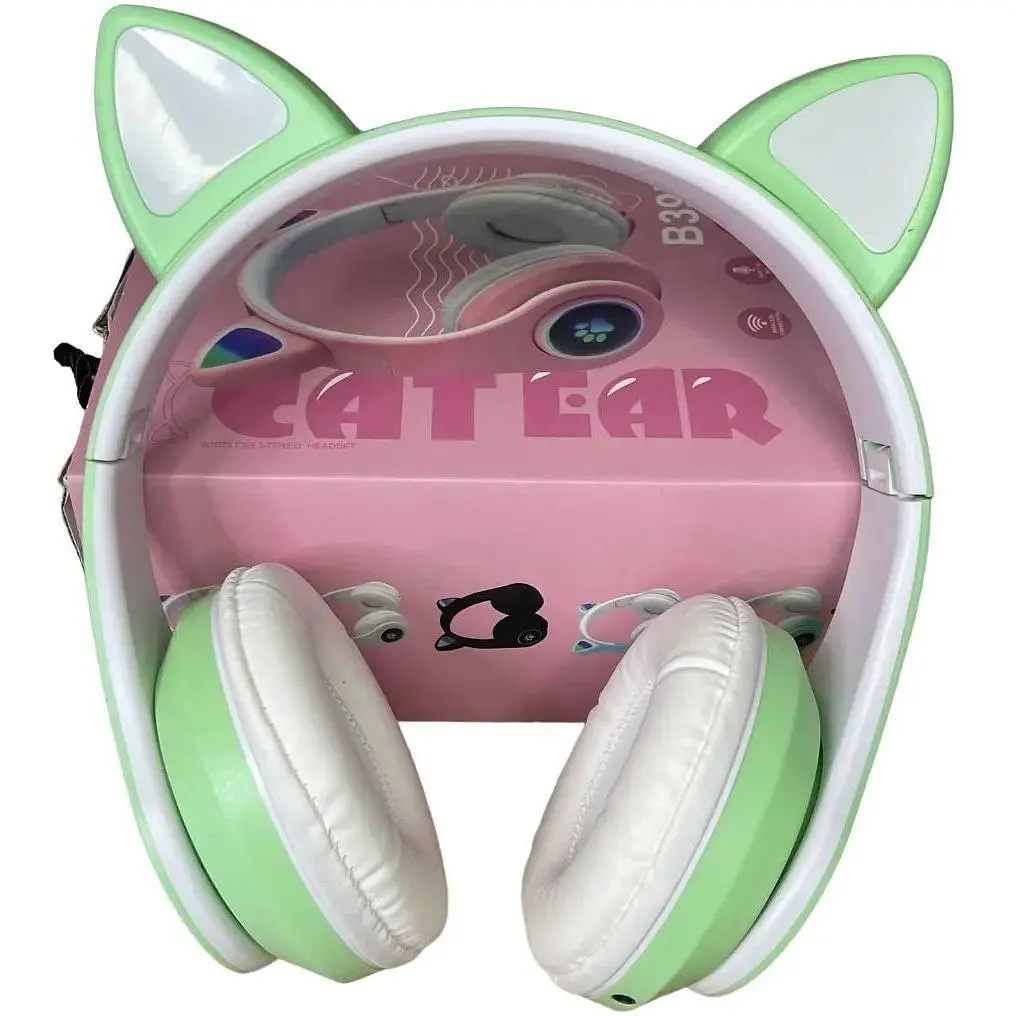 Навушники дитячі Opt-Top Cat ear В39М підсвічування/FM-радіо/MicroSD/Bluetooth м'ятні (1756375769) - фото 5