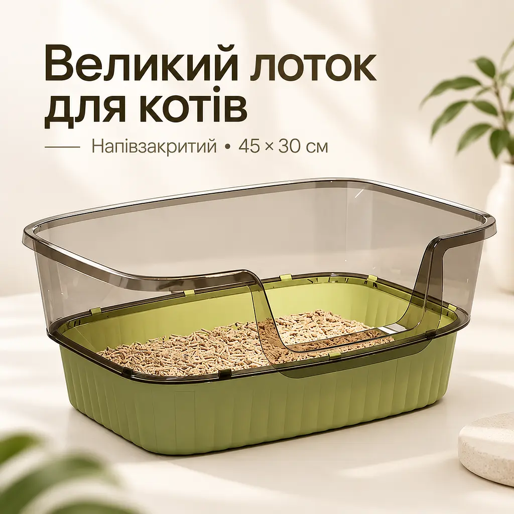Лоток для котів Toto 45 х 30 х 17см, відкритий туалет з лопаткою, Зелений - фото 5