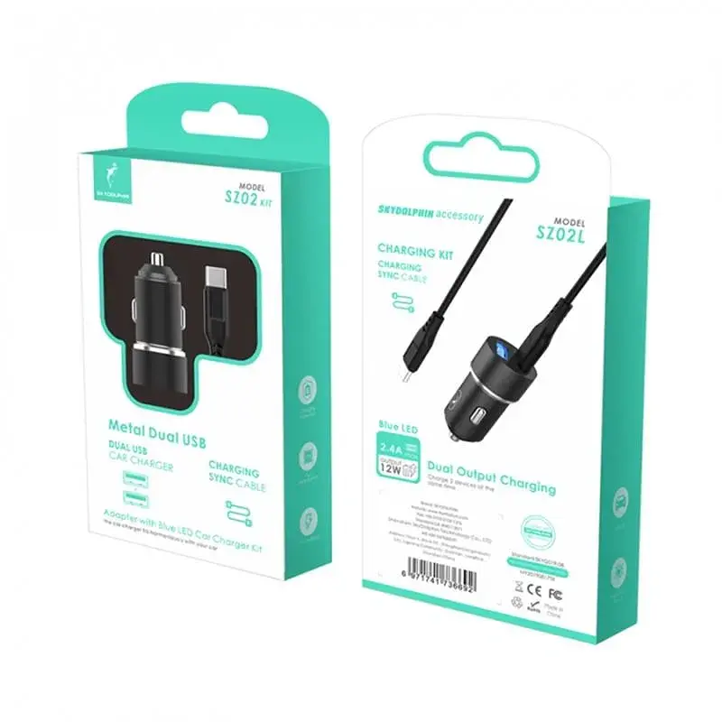 Автомобільний зарядний пристрій SkyDolphin SZ02L Aluminium (2USB, 2.4A) Black (AZP-000071) + кабель Lightning - фото 5