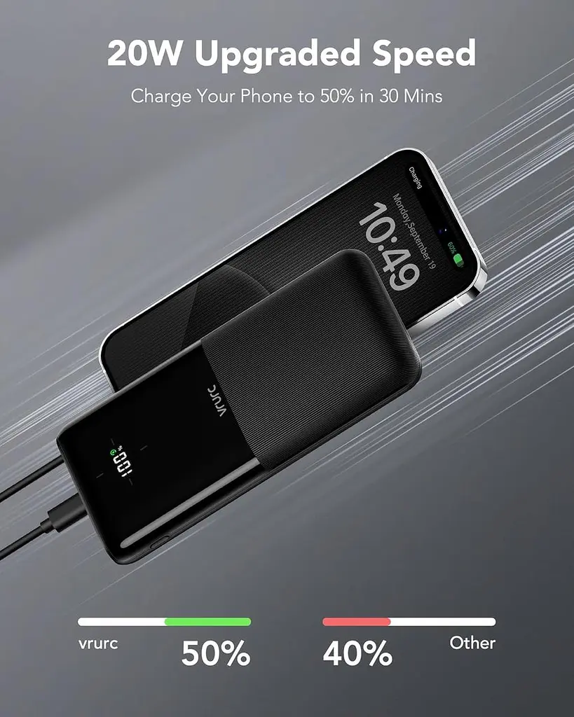 Повербанк VRURC Power Bank 20000 мА·год, портативний зарядний пристрій USB C 20 Вт - фото 7