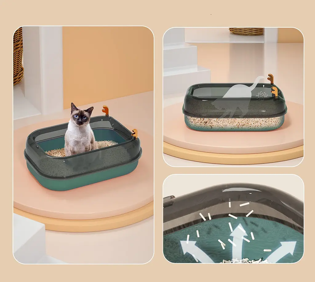 Лоток для котів ELE PET 36 х 50 х 18см, відкритий туалет з лопаткою, Зелений - фото 6
