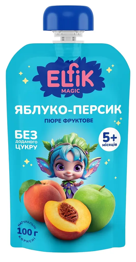 Уцінка. Пюре фруктове Elfik Magic Яблуко-Персик 1800 г (18 шт. х 100 г)  - фото 2