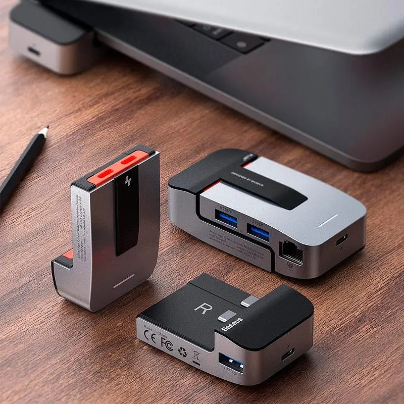 Мультипортовий адаптер USB Хаб Baseus Armor Age Type-C Bracket Multifunctional Hub CAHUB-AJ0G Grey - фото 5