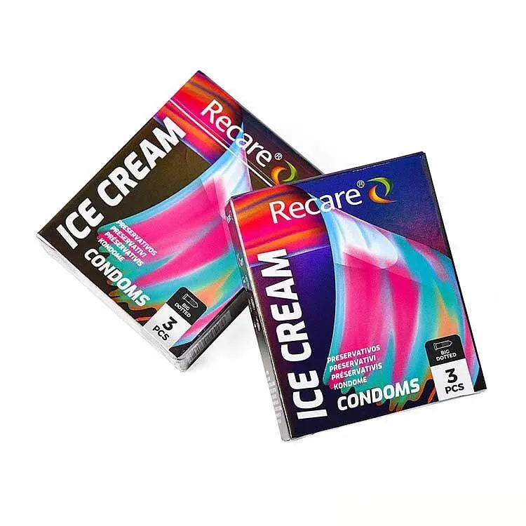 Презервативи Holographic Recare Ice Cream Big Dotted Condoms 3 шт, з пухирцями, аромат: морозиво - фото 3