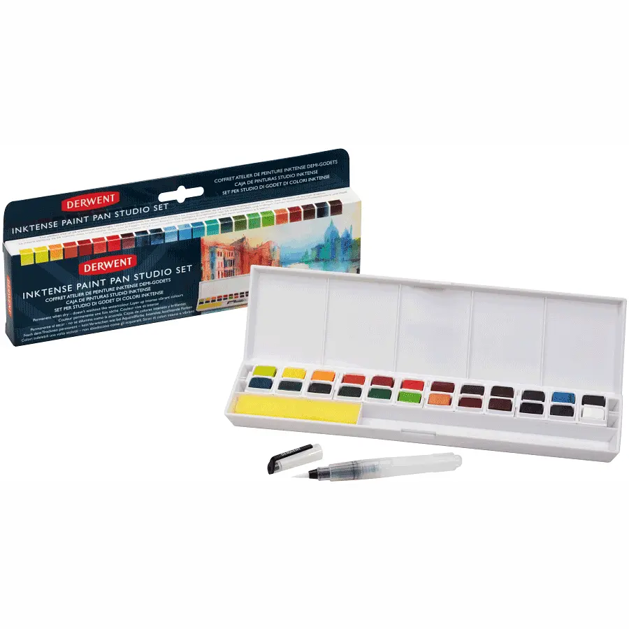 Набор Inktense Paint Pan 24 цвета + кисть с резервуаром Derwent - фото 2