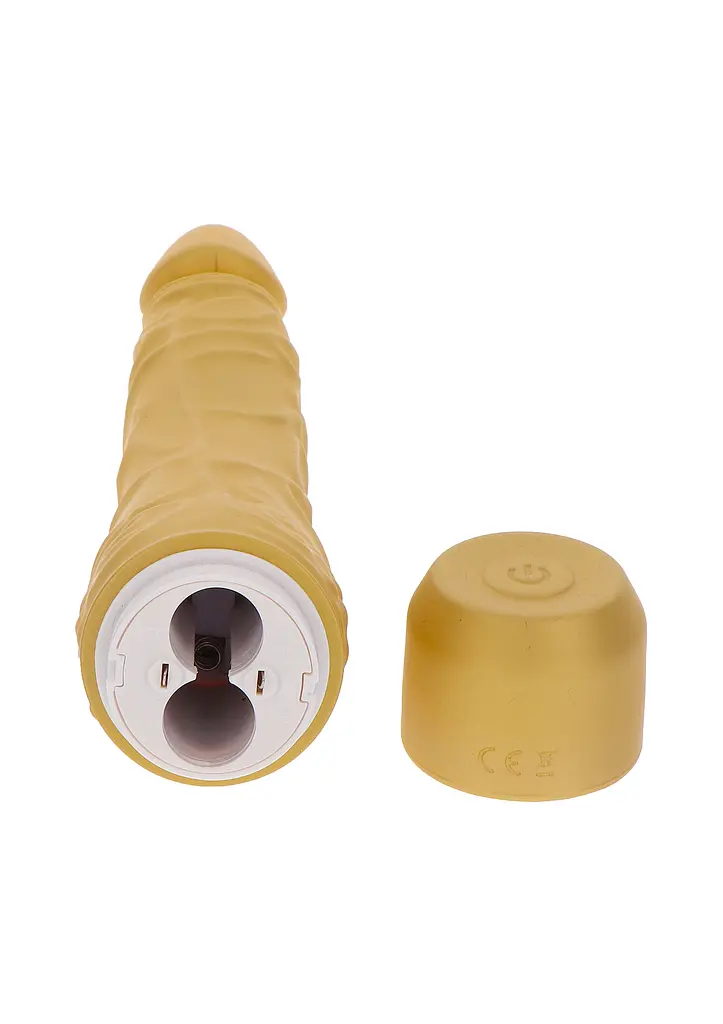Вібратор Get Real Gold Dicker Slim Vibrator на батарейках, 16х4.7 см золотистий - фото 5