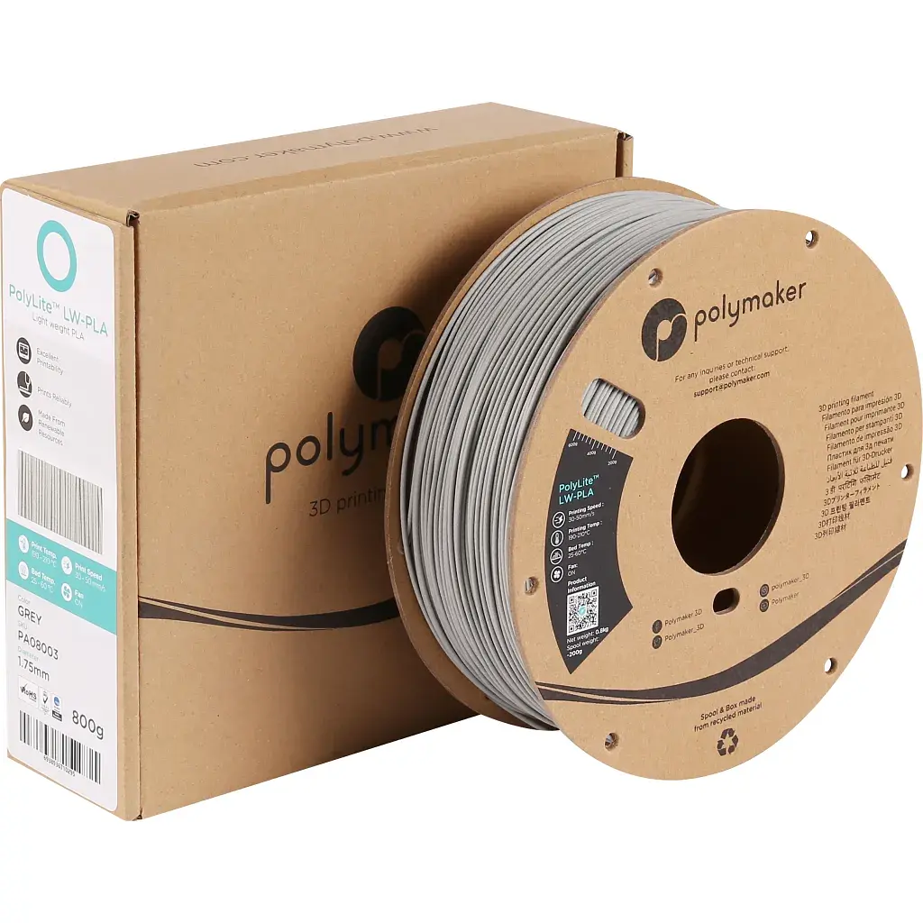 Пластик для 3D-принтера Polymaker PLA POLYLITE LW 1,75mm 0,8kg GREY (PA08003) - фото 3