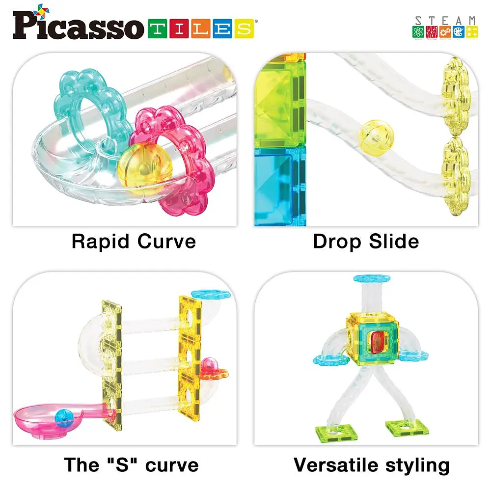 Конструктор магнітний MINI DIAMOND MARBLE RUN TRACK SET PTMG60/28299 PICASSO TILES 60 деталей у коробці - фото 5