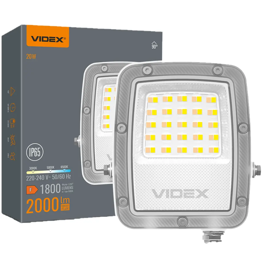 LED прожектор Videx F5 20W 3000-5000-6500K 230V білий (VL-F5-020CW)