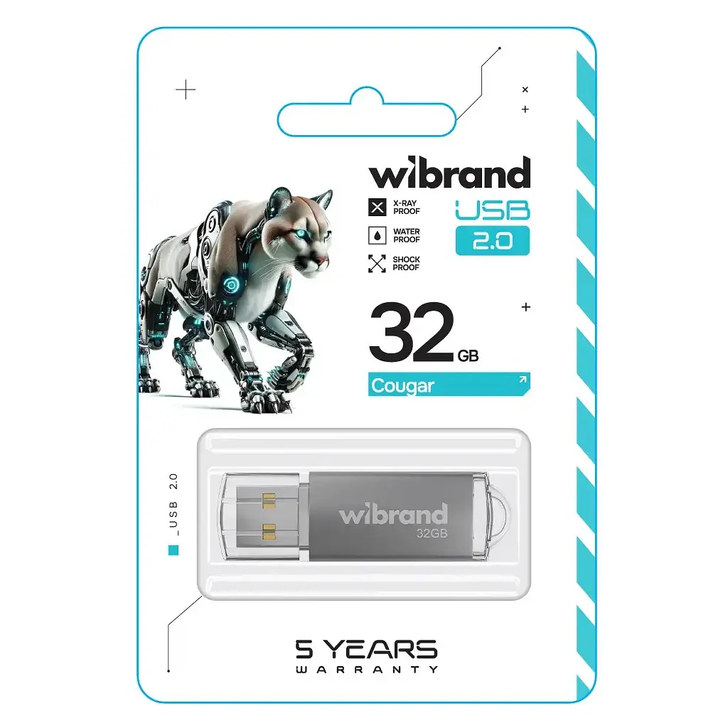 USB флеш накопичувач Wibrand 32GB Cougar Silver USB 2.0 (WI2.0/CU32P1S) - фото 2