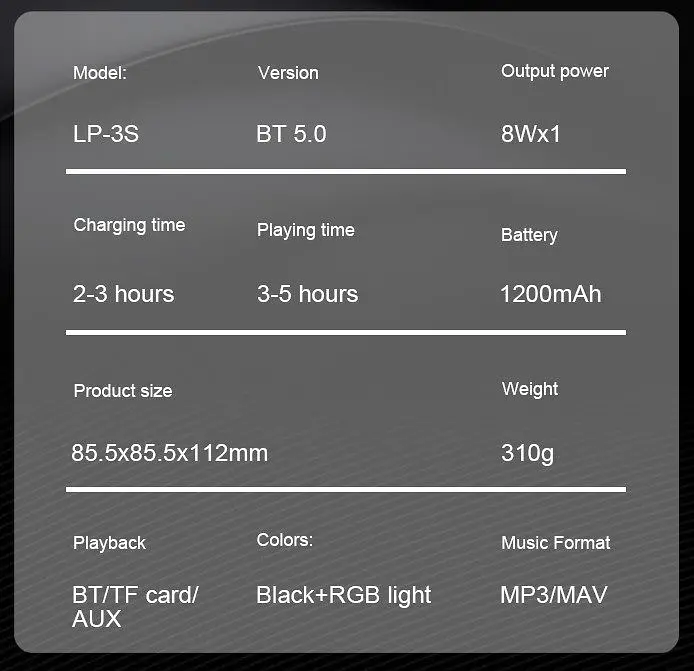 Портативная колонка ретро Kisonli LP3S PLUS Bluetooth 1200mAh 8Вт Black - фото 10