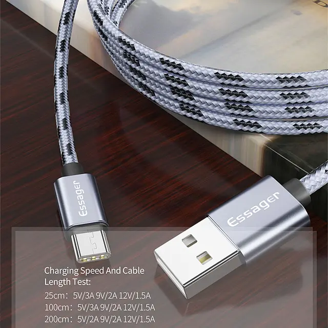 Зарядний кабель Tiger ESSAGER USB Type-C 3A 2метра - фото 2
