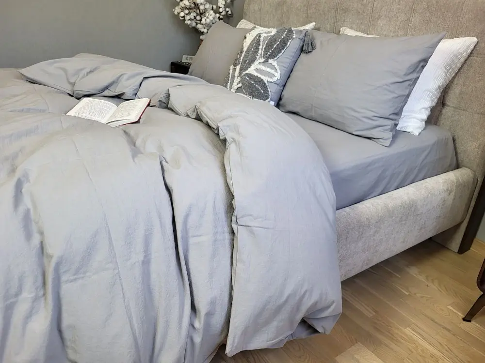 Комплект постільної білизни LUXURY Washed з вареної бавовни сірий Gray  - двоспальний - фото 2
