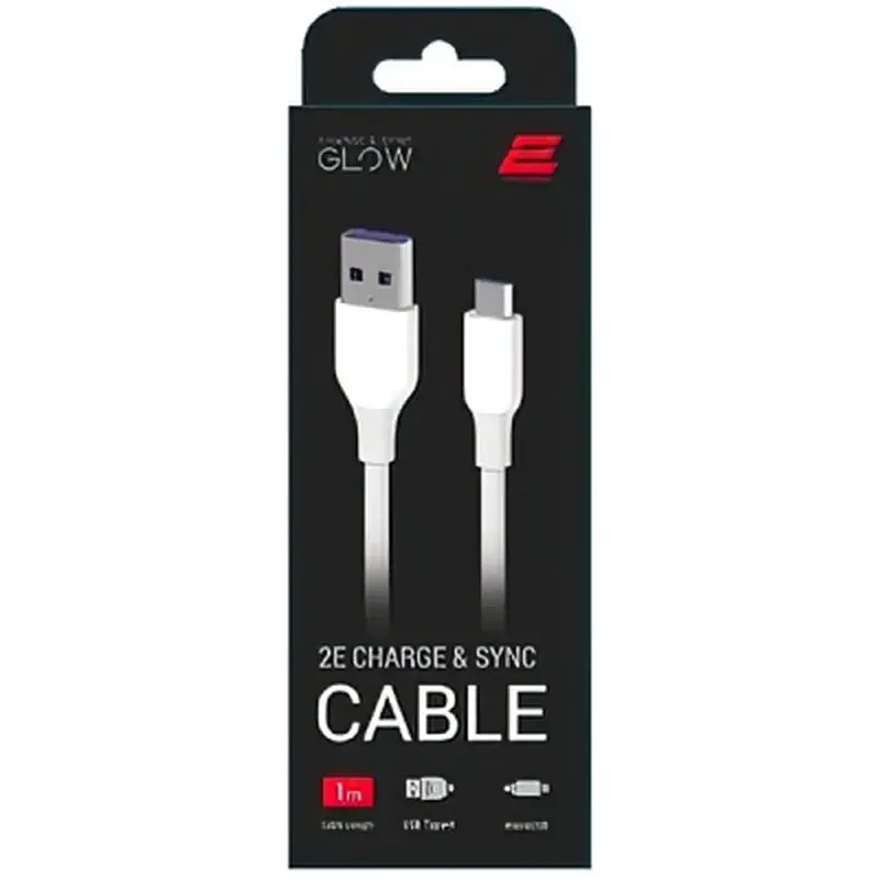 Дата кабель USB 2.0 AM to Micro 5P 1.0m Glow white 2E (2E-CCAM-WH_) - фото 2