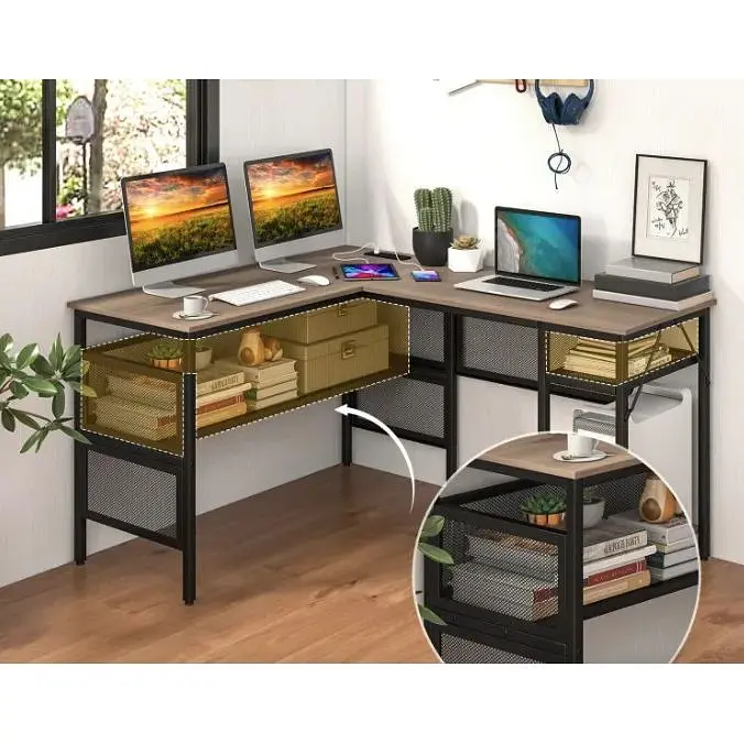 Комп'ютерний стіл Costway Hutch L-подібний з зарядним - фото 9
