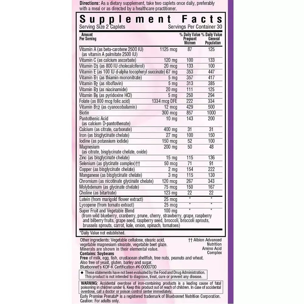 Легкi Вiтамiни Bluebonnet Nutrition Early Promise Prenatal 60 капсул - фото 2