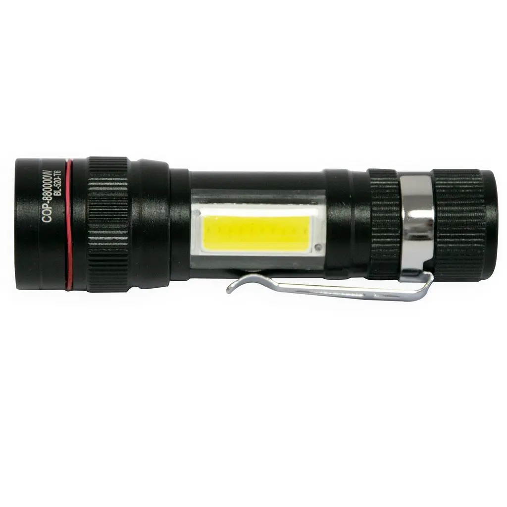 Фонарик X-Balog BL-520-T6 ручной аккумуляторный черный, светодиодный T6+COB, с USB зарядкой и Zoom-фокусом - фото 4