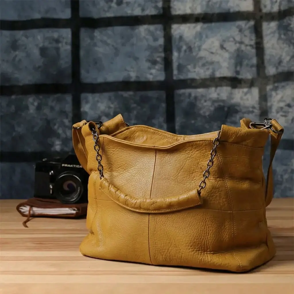 Практична сумка жіноча з натуральної шкіри Vintage 22991 Жовтий - фото 10